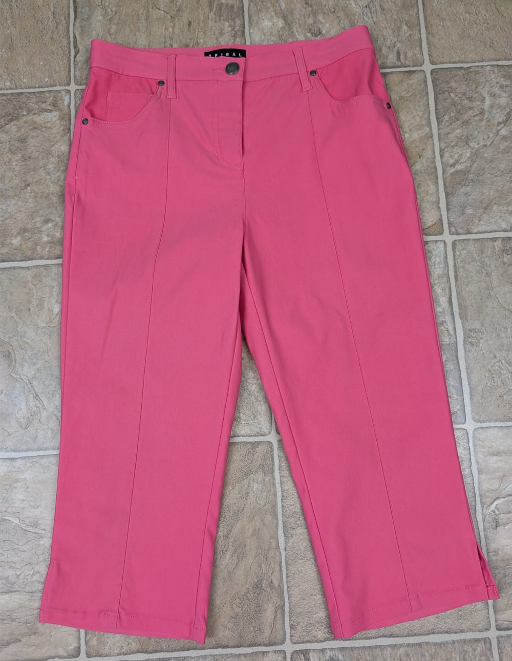 Tribal sz 4 Crop or Capri Pants pink stretchy mid rise pockets women 1701